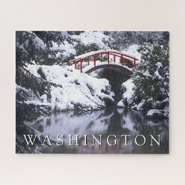 Moon Bridge & Pond in Winter | Seattle, Washington Jigsaw Puzzle (Horizontal)