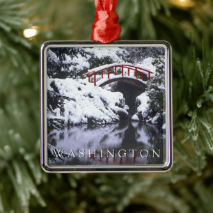 Moon Bridge & Pond in Winter Seattle, Washington Metal Ornament