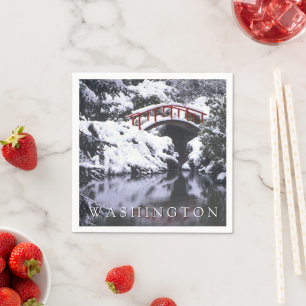Moon Bridge & Pond in Winter Seattle, Washington Napkin