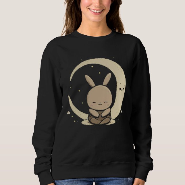 Moon Bunny Rabbit Sitting In Crescent Moon Easter  Sweatshirt (Front)