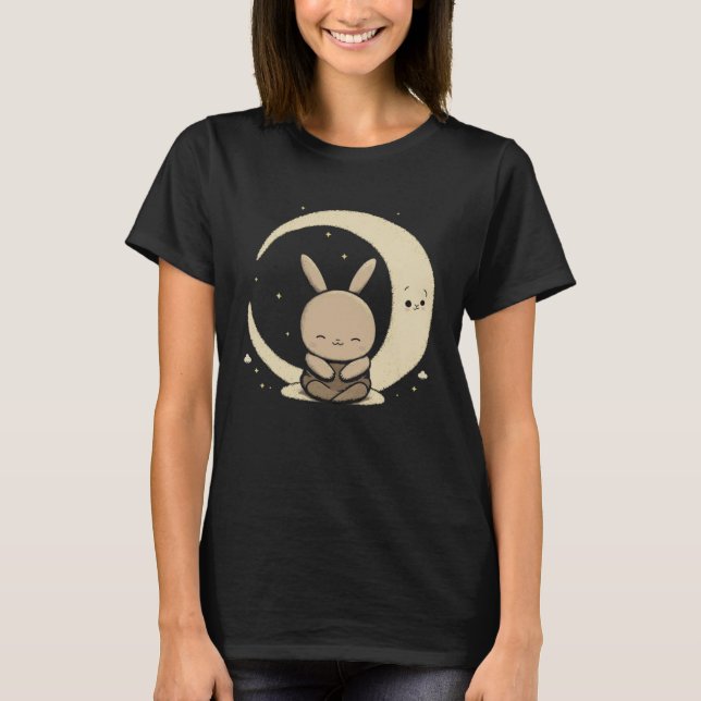 Moon Bunny Rabbit Sitting In Crescent Moon Easter  T-Shirt (Front)