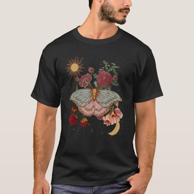 Moon Butterfly Floral Mystical Gothic Sacred Occul T-Shirt (Front)