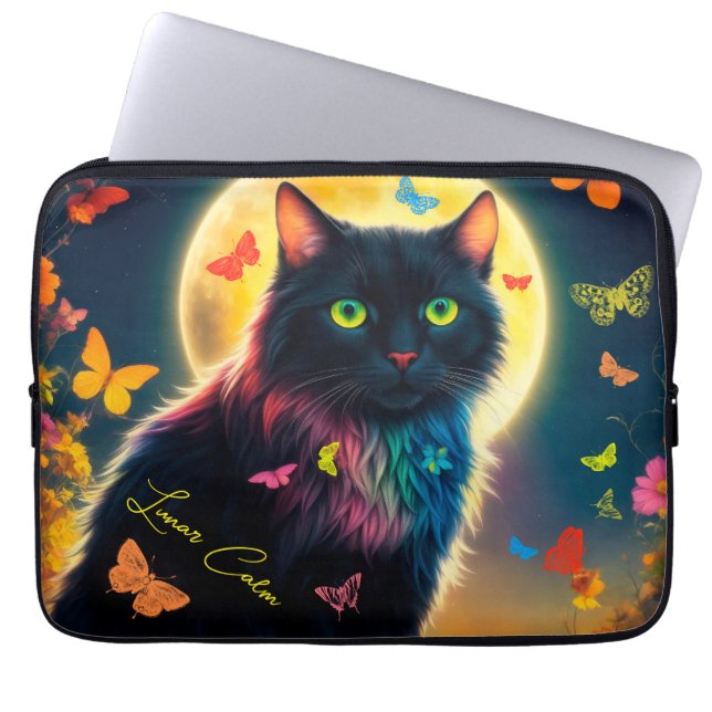 Moon cat butterfly decor pretty moth moonlight laptop sleeve (Front)