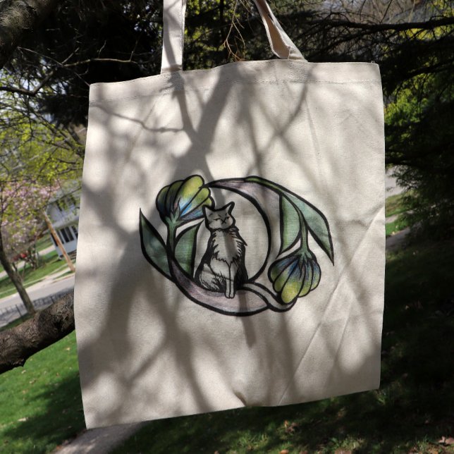 Moon Cat Flower Luna Cats Floral MoonCat           Tote Bag (Creator Uploaded)