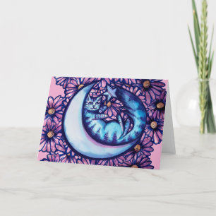 Moon Cat Flowers daisy Mooncat art kitty cats moon Card