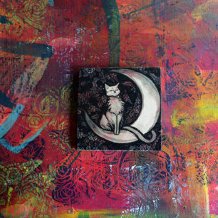 Moon Cat Moonchild flower cats Stone Coaster