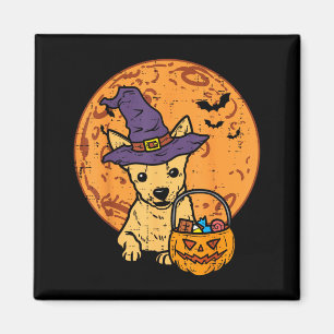 Moon Chihuahua Witch Jack O Lantern Halloween Magnet