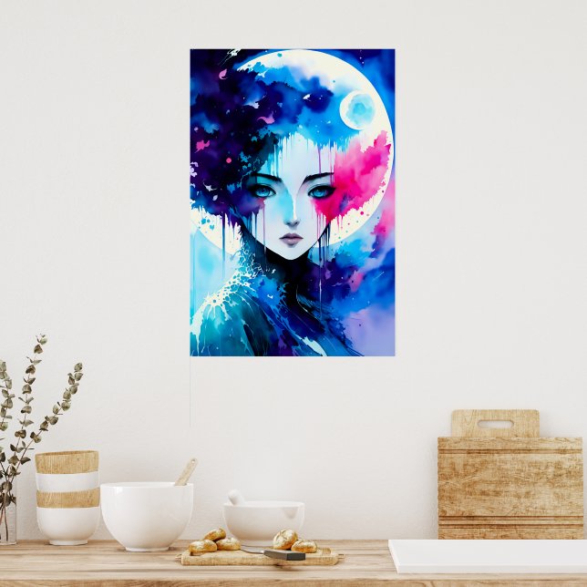Moon Child Anime Fantasy Art Poster (Kitchen)