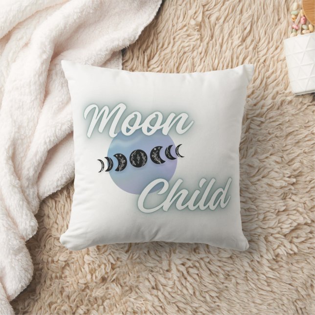 Moon Child Boho Moon Phases Throw Pillow (Blanket)