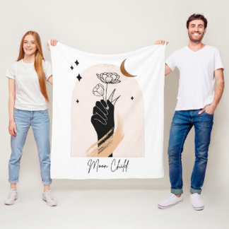 Moon Child Botanical Celestial Stars and Moon Fleece Blanket