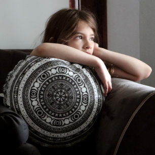 Moon Child Mandala Triple Moon Round Cushion