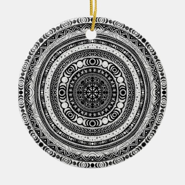 Moon Child Mandala Triple Moon Witch Ceramic Ornament (Front)