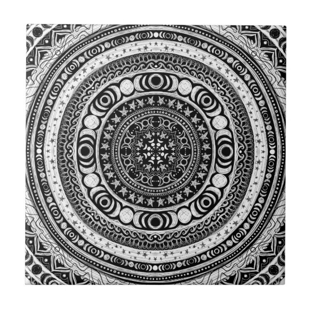 Moon Child Mandala Triple Moon Witch Ceramic Tile (Front)