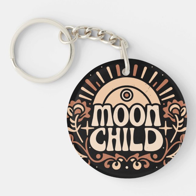 Moon child witch retro groovy aesthetic key ring (Front)