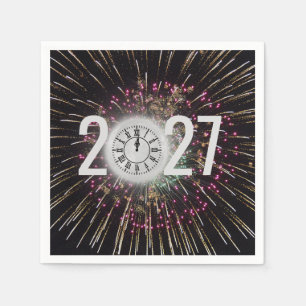 Moon Clock and Fireworks 2026 New Years Eve Napkin