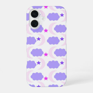 Moon Cloud Stars Dark Purple Pink Pattern iPhone 16 Case