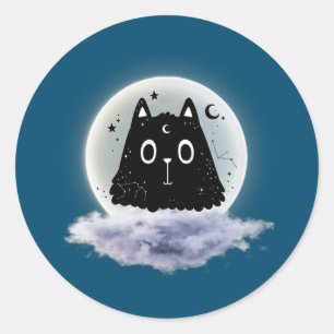 Moon Clouds and Cat Astrology Pagan Divination Classic Round Sticker
