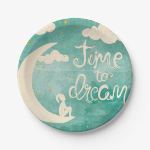 Moon Clouds Inspiring Dream Quote Paper Plate