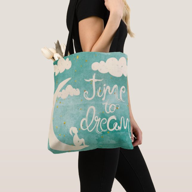 Moon Clouds Inspiring Dream Quote Tote Bag (Close Up)
