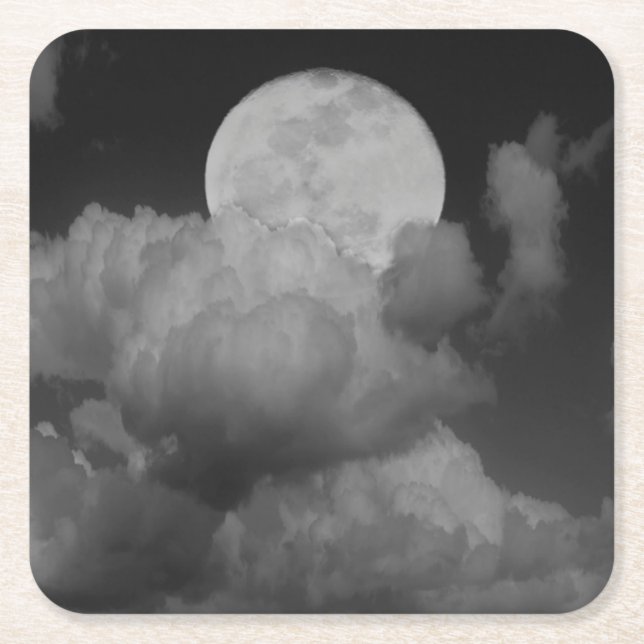 Moon & Clouds Over Kansas Square Paper Coaster (Front)