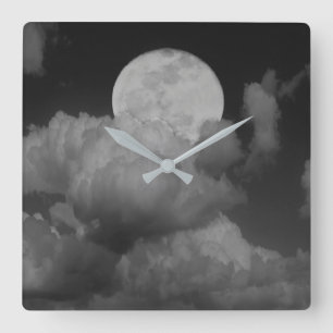 Moon & Clouds Over Kansas Square Wall Clock