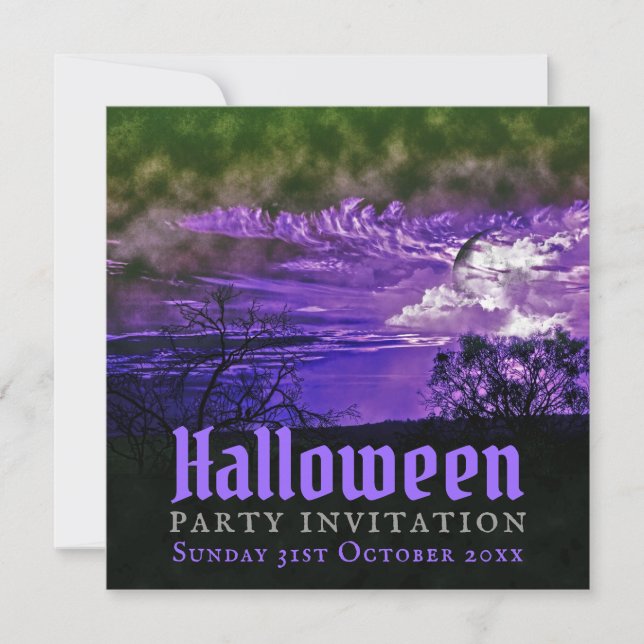 Moon Clouds Purple Halloween Invitations (Front)