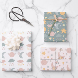 Moon Clouds Stars Baby Shower Wrapping Paper Sheet