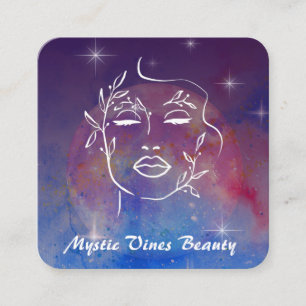 *~* Moon Cosmic Nebula Plant Goddess Floral QR Square Business Card