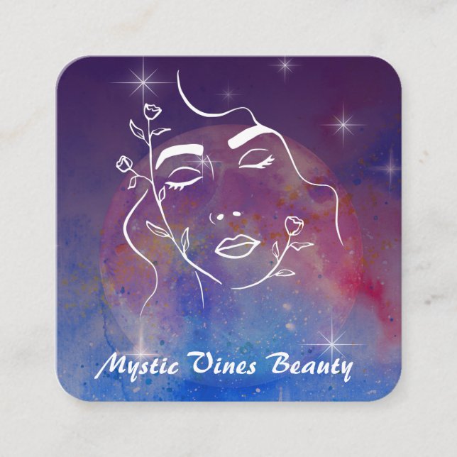 *~* Moon Cosmic Plant Goddess Woman Floral QR   Square Business Card (Front)