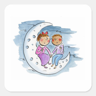 Moon Couple Square Sticker