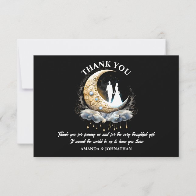 Moon crescent celestial couple silhouette night  thank you card (Front)