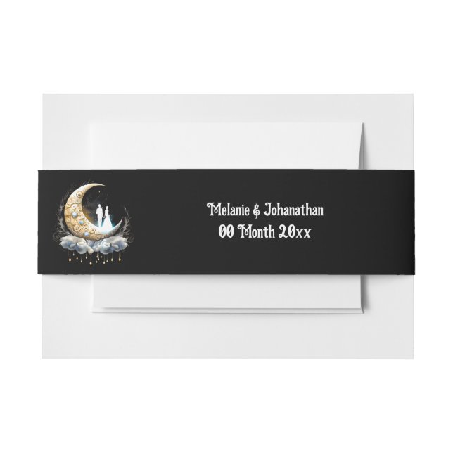 Moon crescent couple silhouette starry night sky invitation belly band (Front Example)