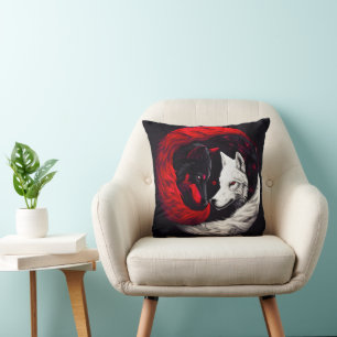 Moon Crimson Red White Wolf Cushion