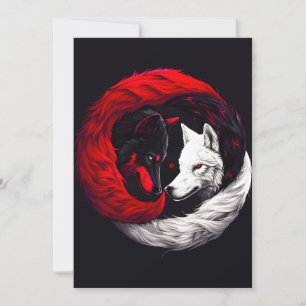 Moon Crimson Red White Wolf Holiday Card