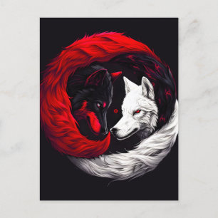 Moon Crimson Red White Wolf Holiday Postcard