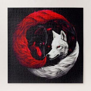 Moon Crimson Red White Wolf Jigsaw Puzzle