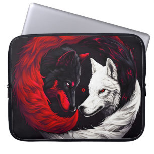 Moon Crimson Red White Wolf Laptop Sleeve