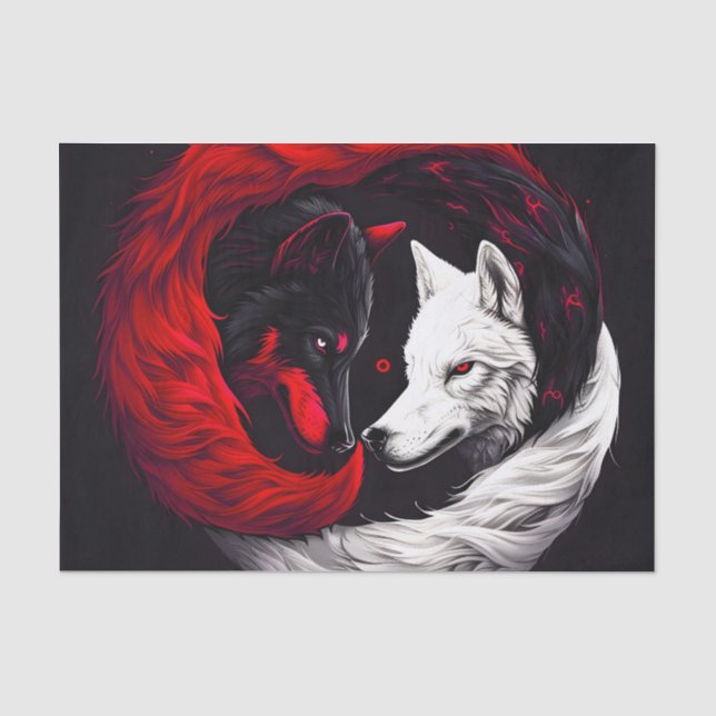 Moon Crimson Red White Wolf Tissue Paper (Front)