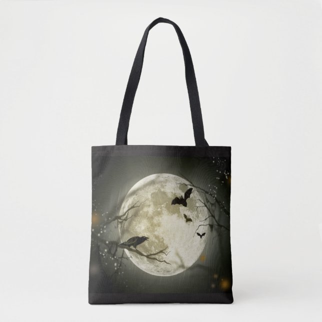 Moon & Crow Halloween Tote Bag (Front)
