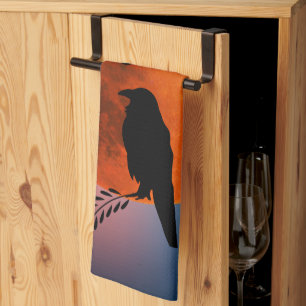 Moon & Crows, Black Bird Kitchen Towel Raven