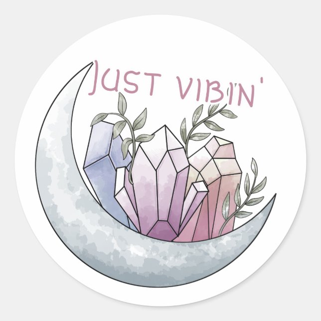 Moon Crystal "Just Vibin'" Round Sticker (Front)