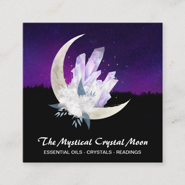 *~* Moon Crystals Floral Landscape Square Business Card (Front)