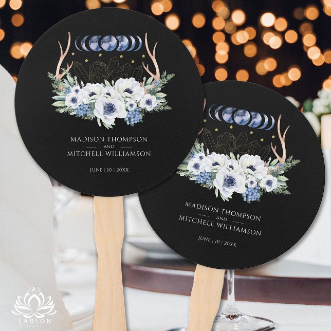 Moon Crystals Flowers Boho Metaphysical Wedding  Hand Fan (Creator Uploaded)
