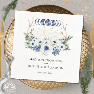 Moon Crystals Flowers Boho Metaphysical Wedding Napkin