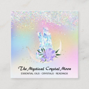 *~* Moon Crystals Holo Mystic Floral OMBRE Glitter Square Business Card