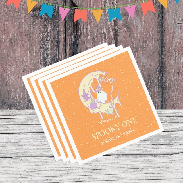 Moon Cute Ghost Spooky One Halloween 1st Birthday Napkin (Creator Uploaded)