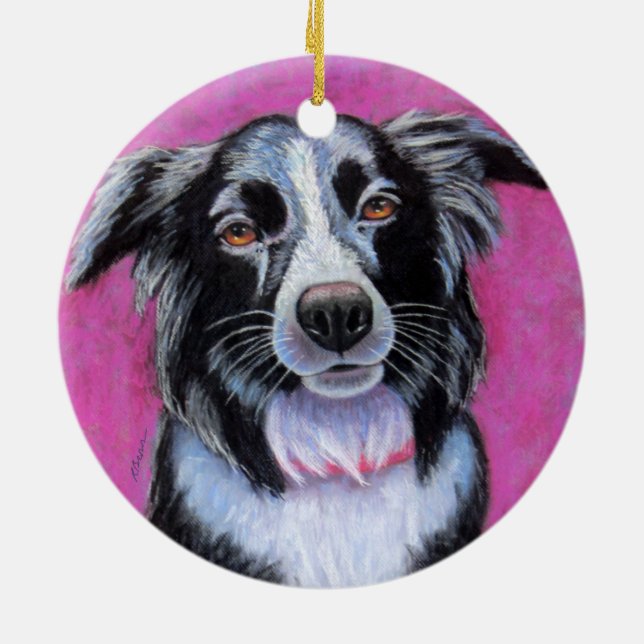 Moon Dog, Border Collie Ceramic Ornament (Back)