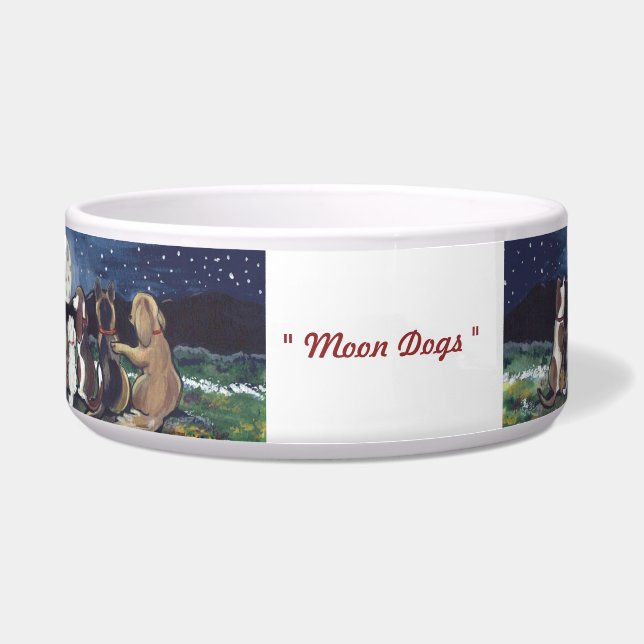 "Moon Dogs" Original Artwork Fun Dog Food Dish (Front)