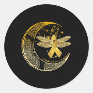 Moon Dragonfly Gold Ribbon Childhood Cancer Awaren Classic Round Sticker
