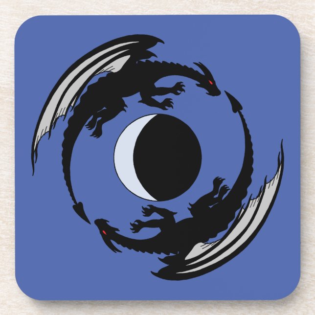 Moon Dragons Fantasy Design Beverage Coaster (Front)